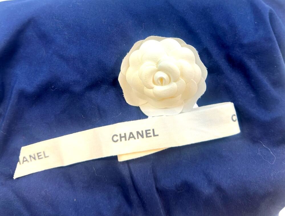 Chanel 55” Logo Ribbon & White Camellia Flower Gift Packaging Set